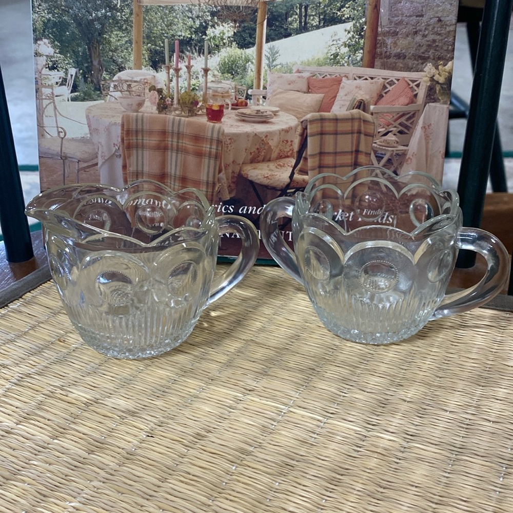 1960s St Genevieve Clear Glass Creamer and Sugar Bowl by Bartlett Collins